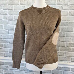 Facconable Wool Alpaca Blend Sweater Elbow Patches Crewneck XS Cozy Staple Brown